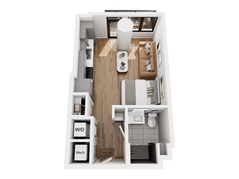 Floor plan for studio, 1 bath, 434 sqft